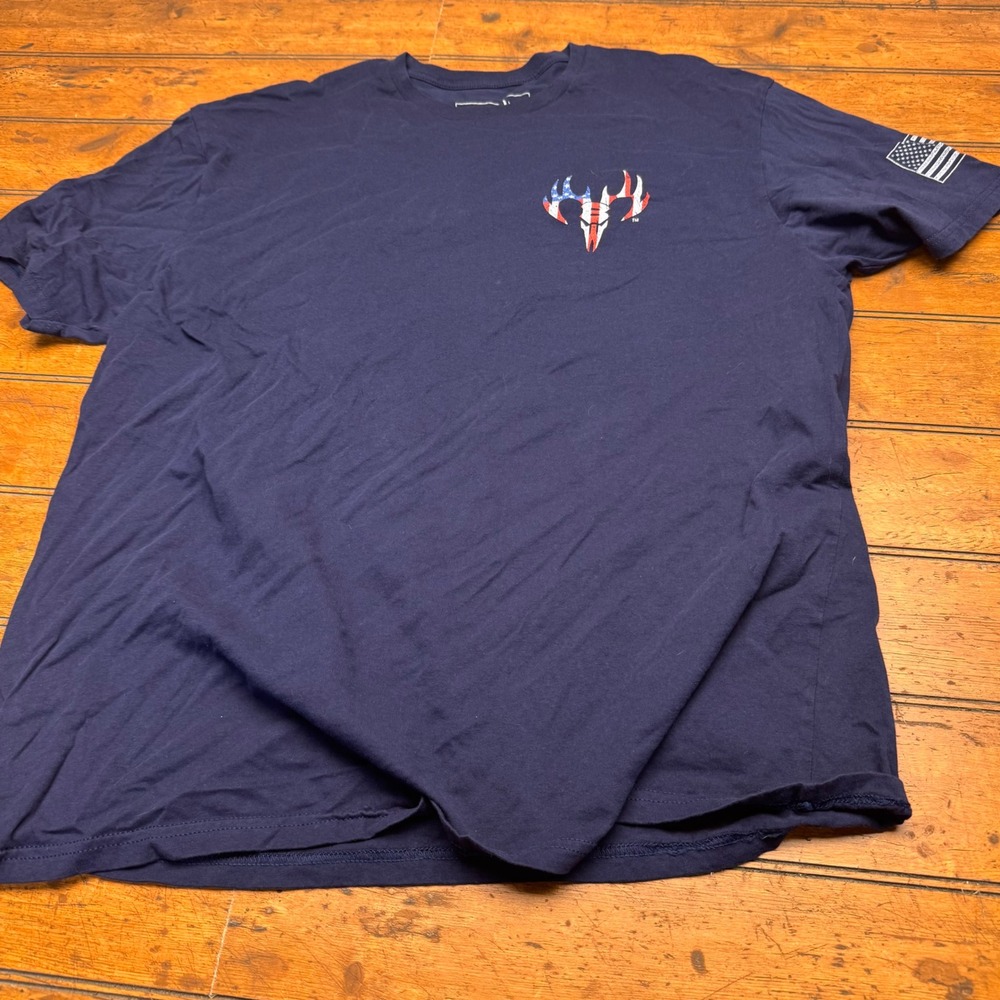 Buck Wear Mens 2XL Navy Blue‎ American Flag Antler Graphic T-Shirt Patriotic USA